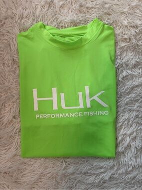 Huk Neon Green Performance Fishing Shirt with White Logo